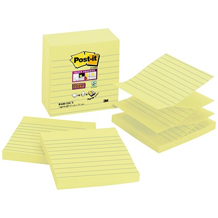 Post-it Z-Notes, Lined, 100x100mm, Yellow, Pack of 5