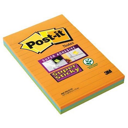 Post-it Super Sticky Removable Notes, 102x152mm, Bangkok Assorted, Pack of 3 x 90 Notes