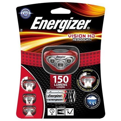 Energizer Vision HD Headlight, Dimmable, LED, 150 Lumens, 3 Light Modes