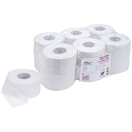 Pristine Mini Jumbo Toilet Rolls / 2-Ply / White / 12 Rolls