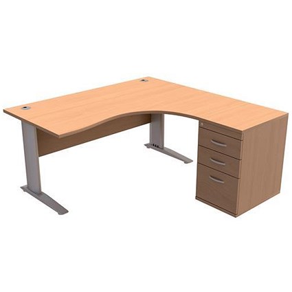 Sonix Radial Desk / Right Hand / 1600mm with 600mm Desk-high Pedestal / Beech