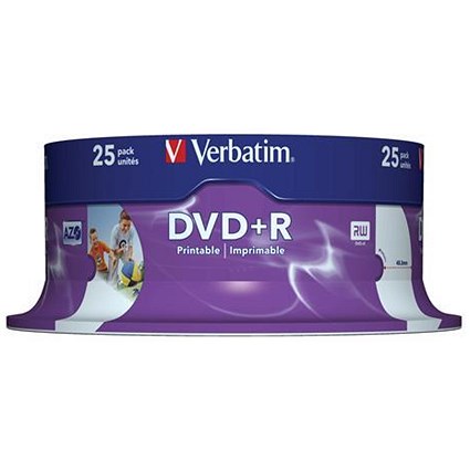 Verbatim DVD+R Inkjet Printable Spindle - Pack of 25