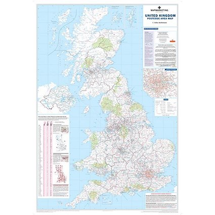 Map Marketing UK Postcode Areas Map Framed
