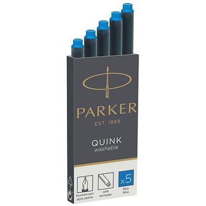 Parker Quink Cartridge Refills Liquid Ink Single Use, Blue, 20 Boxes of 5