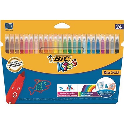 Bic Kids Couleur Felt Tip Pens / Ultra-washable / Water-based / Medium / Assorted Colours / Pack of 24