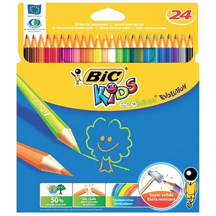 Bic Kids Evolution Pencils, Splinter-proof, Vivid Assorted Colours, Pack of 24