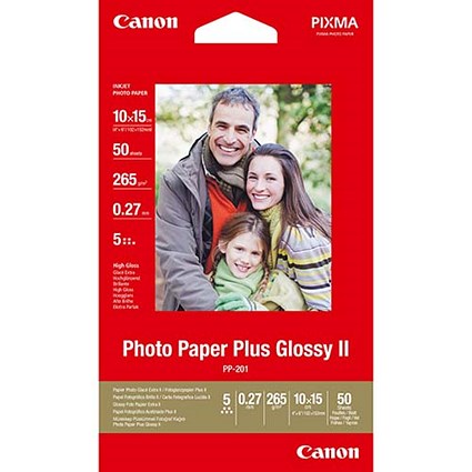 Canon PP201 Glossy Photo Paper / 100 x 150mm / 265gsm / White / 50 Sheets