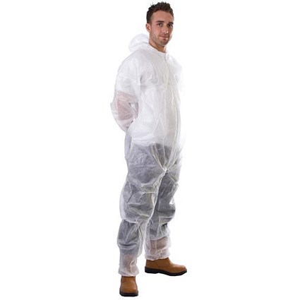 Supertouch Coverall / Non-Woven / Disposable / Zip Front / White / Small / White