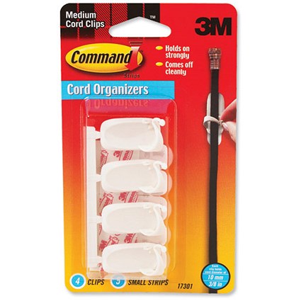 3M Medium Cord Clips with Command Strips for Cable Management [Pack 4]