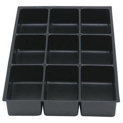 Bisley Insert Tray 2/9 for Storage Cabinet / 9 Sections / Black / Pack of 5