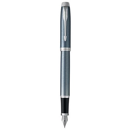 Parker IM Fountain Pen Blue and Grey with Chrome Trim Blue Ink