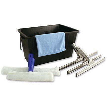 8-Piece Window Cleaning Set - Contains Cloth, 15 Litre Bucket, 3 Squeegees & 3 Applicators