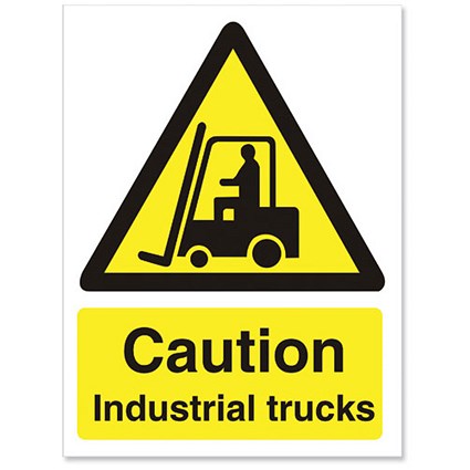 Stewart Superior Caution Industrial Trucks Sign W150xH200mm Self-adhesive Vinyl