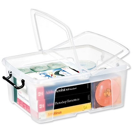 Strata Smart Box, 24 Litre, Clip-on Folding Lid, Carry Handles, Clear