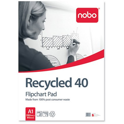 Nobo Recycled Flipchart Pad / Perforated / 40 Sheets / A1 / Plain / Pack of 5