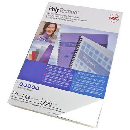 GBC PolyCovers Techno Binding Covers, 700 micron, Frosted, A4, Pack of 50