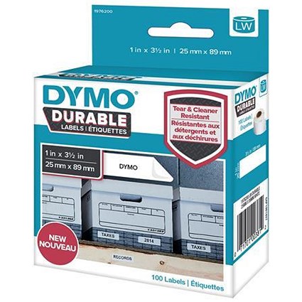 Dymo Durable Labels Self-Adhesive 25mmx89mm White Ref 1976200 [Pack 100]