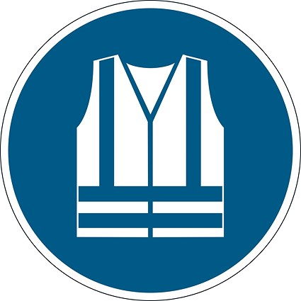 Durable 'Use Safety Vest' Safety Sticker, Diameter 430mm