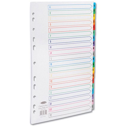 Concord Index Dividers / Extra Wide / A-Z / Multicoloured Tabs / A4 / White
