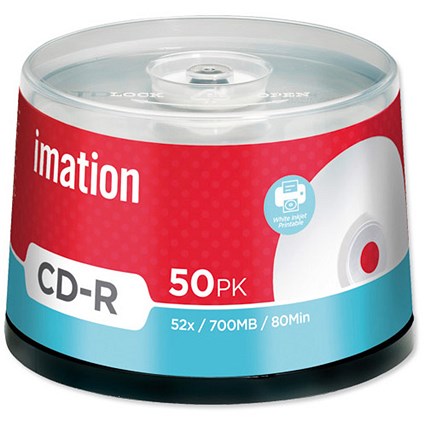 Imation CD-R Recordable Disk Write Once Spindle Printable 52x Speed 80Min 700MB [Pack 50]