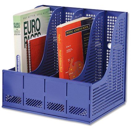 Storage Rack for Lever Arch Files with 4 Sections - Blue