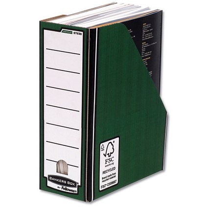 Fellowes Bankers Box Premium Magazine File / Fastfold / A4+ / Green & White / Pack of 10