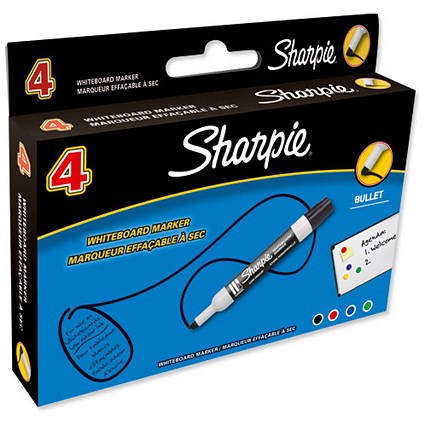 Sharpie Whiteboard Marker Drywipe/ Bullet Tip / Assorted Colours / Pack of 4