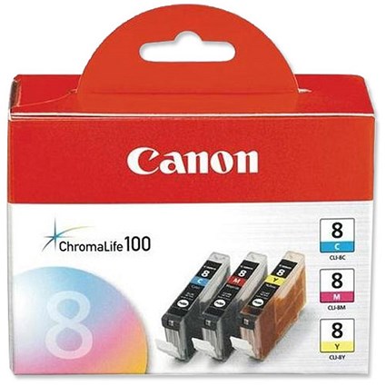 Canon CLI-8 Inkjet Cartridge Pack - Cyan, Magenta and Yellow (3 Cartridges)