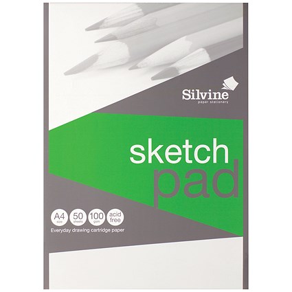 Silvine Drawing Pad, A4, Acid Free, 100gsm, 50 Sheets