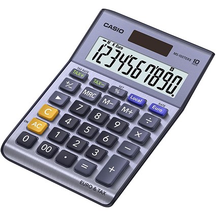 Casio Desktop Calculator, 10 Digit, 3 Key, Battery/Solar Power, Silver