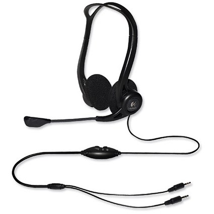 Logitech PC860 Stereo Headset Adjustable Microphone Boom 3.5mm Audio Jack In-line Controls Ref 981-000094
