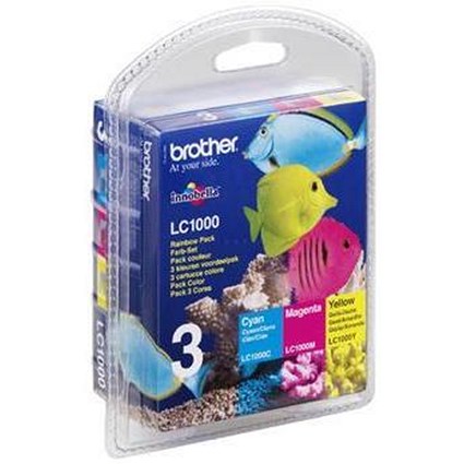 Brother LC1000RBWBP Inkjet Cartridge Rainbow Pack - Cyan, Magenta and Yellow (3 Cartridges)