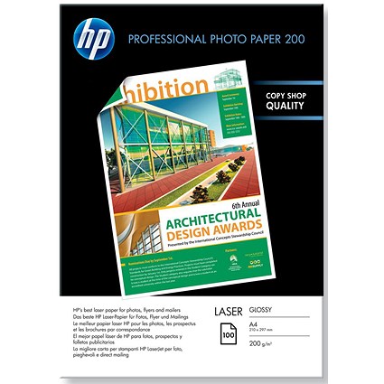 HP A4 Professional Glossy Laser Photo Paper, White, 200gsm, Pack of 100