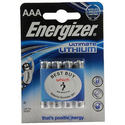 Energizer Ultimate Lithium Battery / LR03 / 1.5V / AAA / Pack of 4
