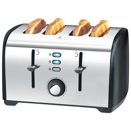 4 Slice Stainless Steel Toaster with Defrosting and Variable Browning Settings - 1700W