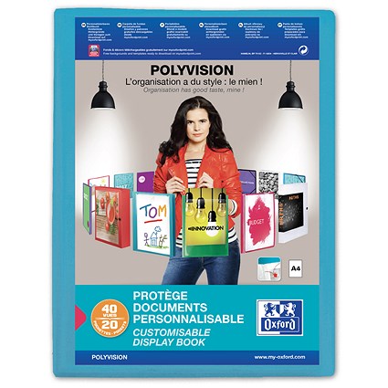 Elba Polyvision Display Book, 20 Clear Pockets, Blue, A4