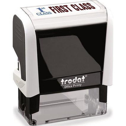 Trodat Office Printy Self-inking Stamp / "First Class" / Reinkable / Red & Blue