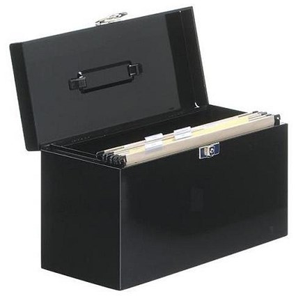 Metal File Box with 5 Foolscap Suspension Files, Tabs & Inserts - Black