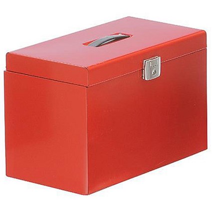 Metal File Box with 5 Foolscap Suspension Files, Tabs & Inserts / Red