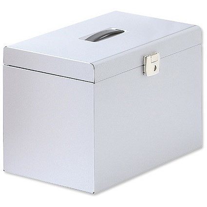 Metal File Box with 5 Foolscap Suspension Files, Tabs & Inserts - Silver