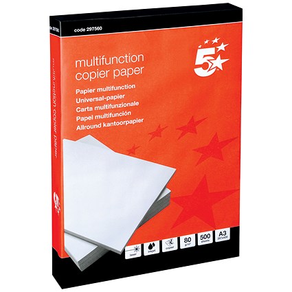 5 Star A3 Multifunctional Paper, White, 80gsm, Ream (500 Sheets)