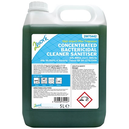 2Work Concentrated Bactericidal Cleaner Sanitiser, 5 Litres