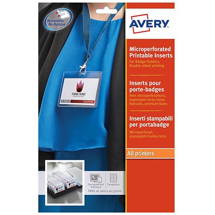 Avery Laser-printable Name Badges Refill Kit, 8 per Sheet, W86xH55mm, L7418-25UK, 25 Sheets
