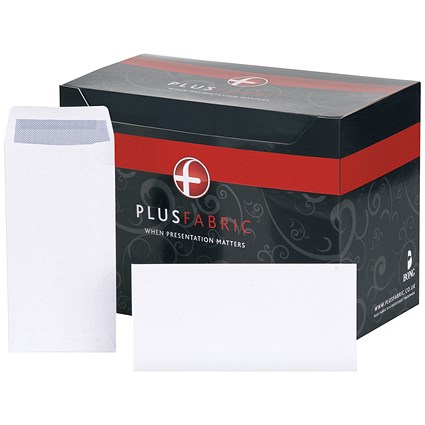 Plus Fabric Plain DL Pocket Envelopes, White, Peel and Seal, 120gsm, Pack of 500