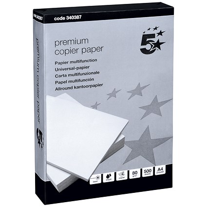 5 Star A4 Premium Multifunctional Paper, White, 80gsm, Ream (500 Sheets)
