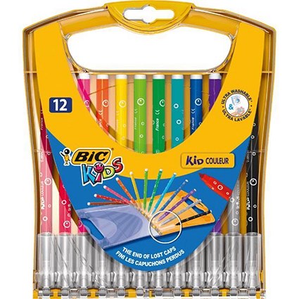 Bic Kids Couleur Felt Tip Pens, Washable, Water-based, Medium, Assorted Colours, Pack of 12