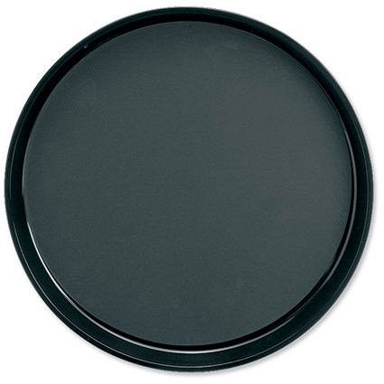 Dishwasher Safe Non-Slip Plastic Round Tray, Diameter 300mm, Black