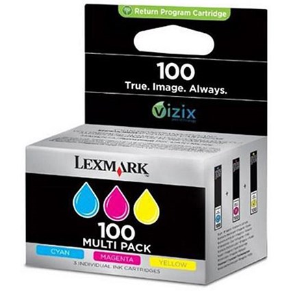 Lexmark 100 Inkjet Cartridge Multipack - Cyan, Magenta and Yellow (3 Cartridges)