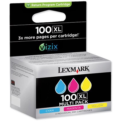 Lexmark 100XL High Yield Inkjet Cartridge Multipack - Cyan, Magenta and Yellow (3 Cartridges)