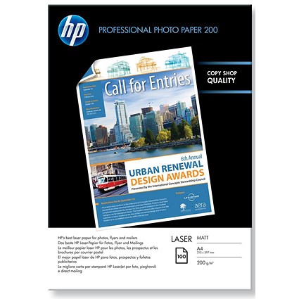 HP A4 Professional Matt Laser Photo Paper, White, 200gsm, Pack of 100